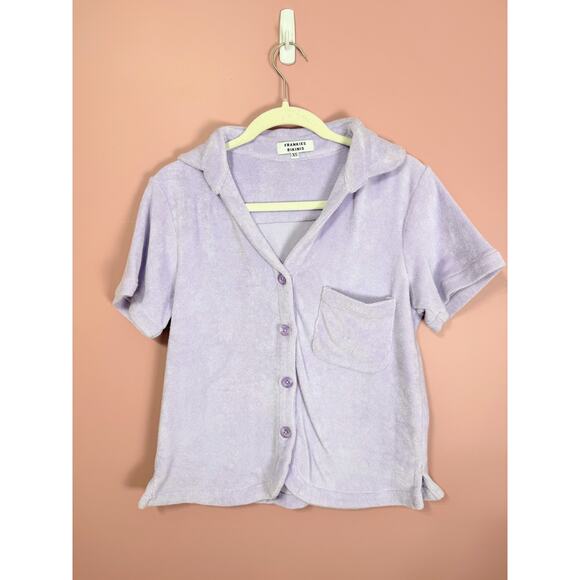 NEW Frankies Bikinis Coco Terry Button Up Shirt Size XS Lavender‎ - Picture 2 of 5